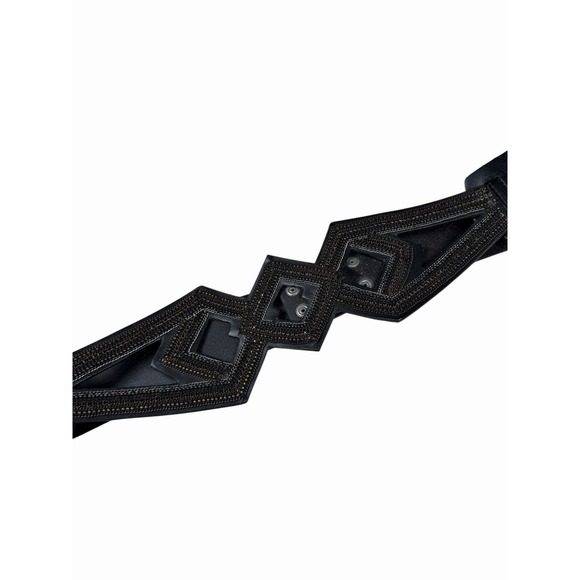 DIESEL Black Wide Leather‎ Belt Geometric Cut Out 100% Cow Leather Sz 90 cm main image 4